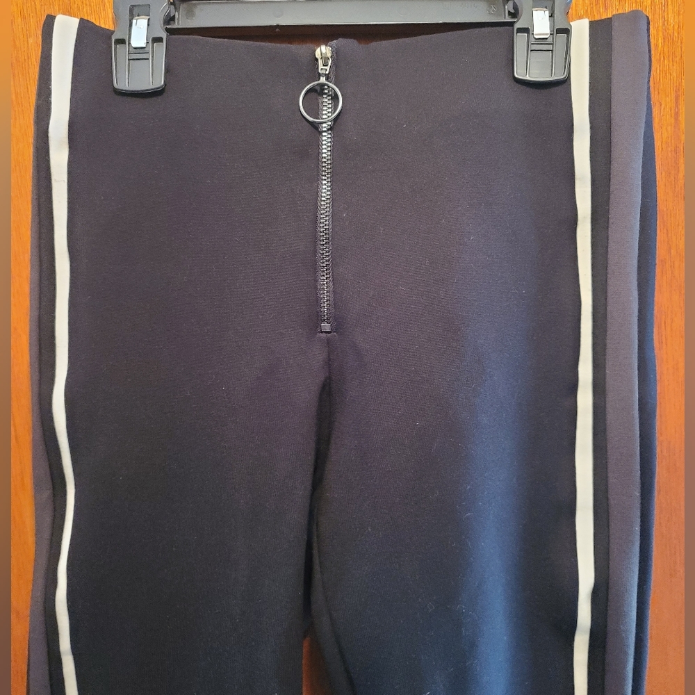 Zara black tuxedo stripped front zip leggings szM - Picture 3 of 6